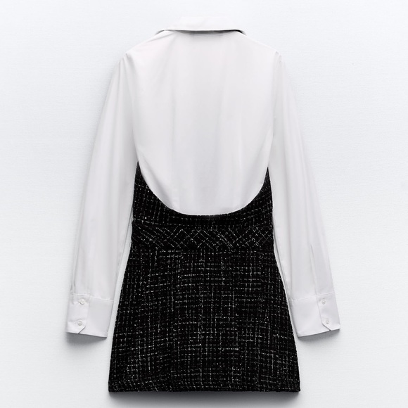 ZARA CONTRASTING STRUCTURED PINAFORE PLAID DRESS - Picture 4 of 6